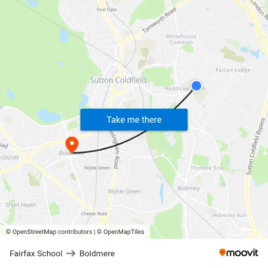 Fairfax School to Boldmere map