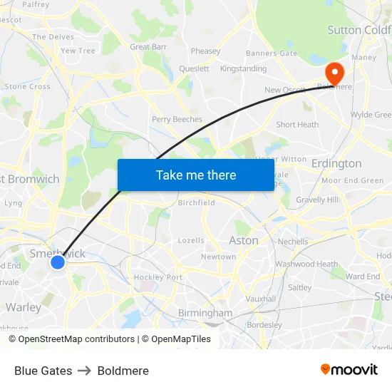 Blue Gates to Boldmere map