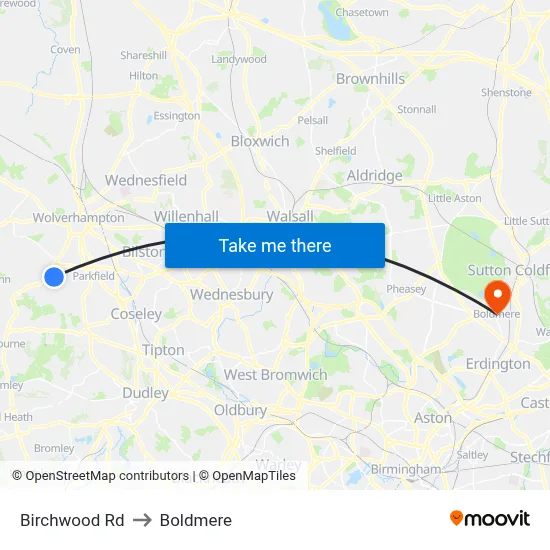 Birchwood Rd to Boldmere map