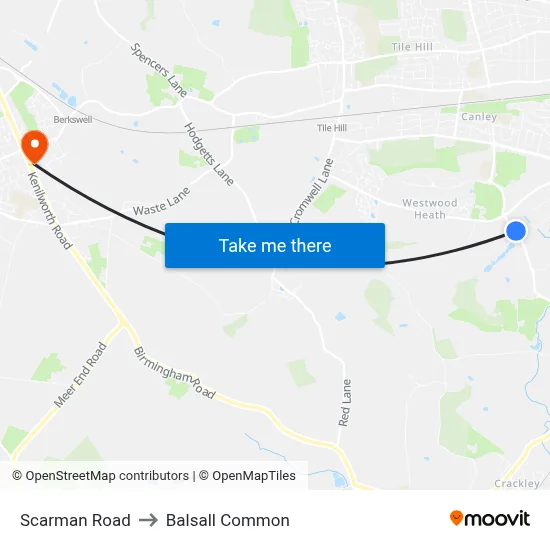 Scarman Road to Balsall Common map