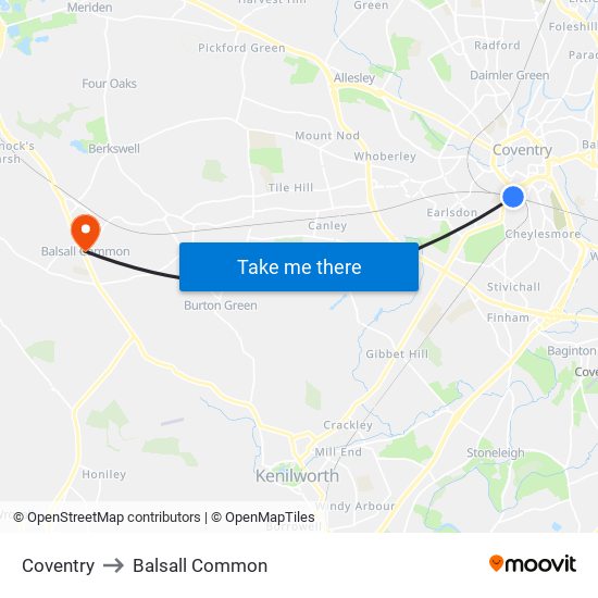 Coventry to Balsall Common map