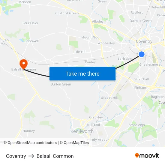 Coventry to Balsall Common map