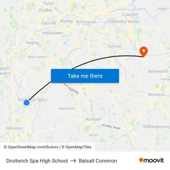Droitwich Spa High School to Balsall Common map