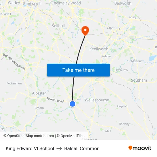 King Edward VI School to Balsall Common map