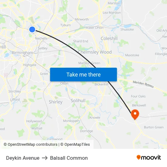 Deykin Avenue to Balsall Common map