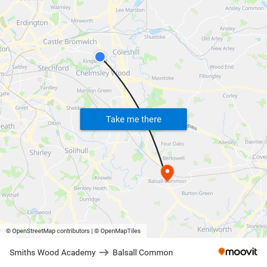 Smiths Wood Academy to Balsall Common map