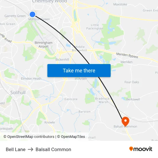 Bell Lane to Balsall Common map