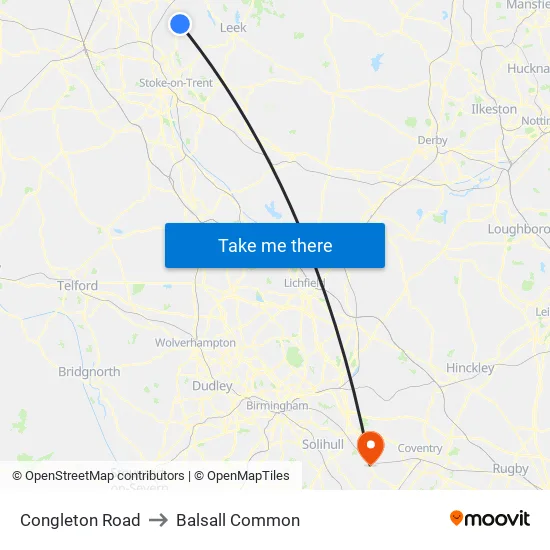 Congleton Road to Balsall Common map