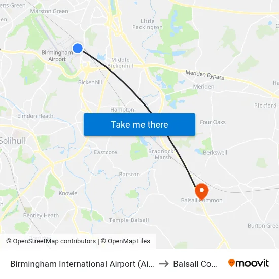 Birmingham International Airport (Air-Rail Link) to Balsall Common map