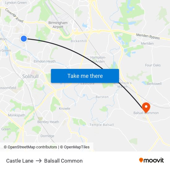 Castle Lane to Balsall Common map