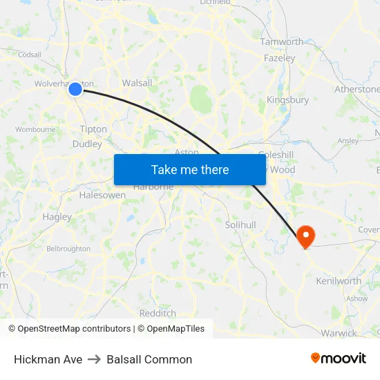Hickman Ave to Balsall Common map