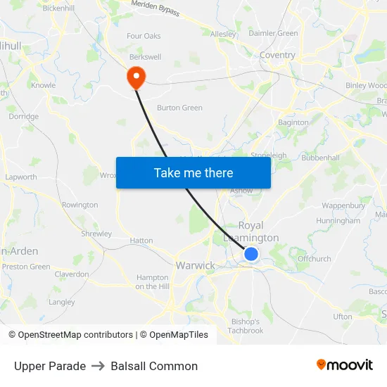 Upper Parade to Balsall Common map