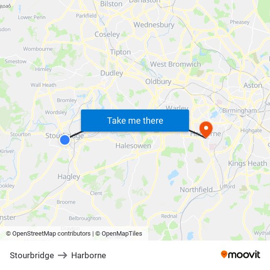 Stourbridge to Harborne map