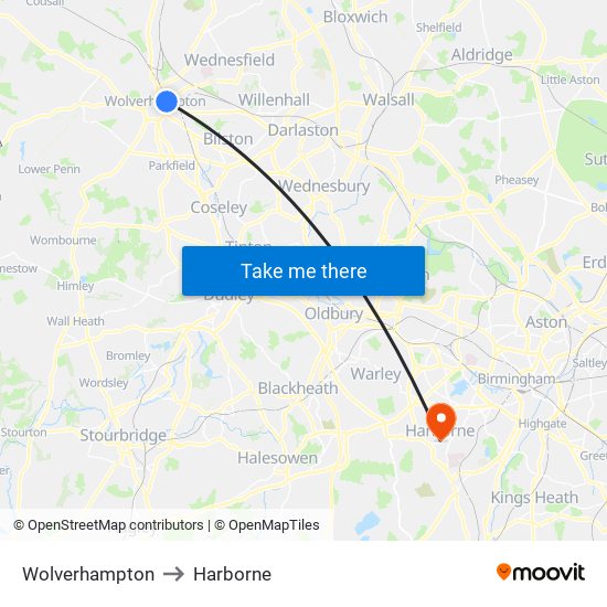 Wolverhampton to Harborne map