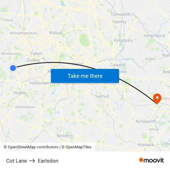 Cot Lane to Earlsdon map