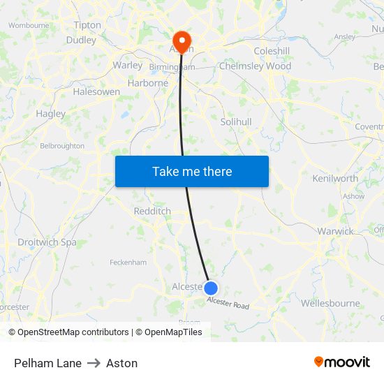 Pelham Lane to Aston map