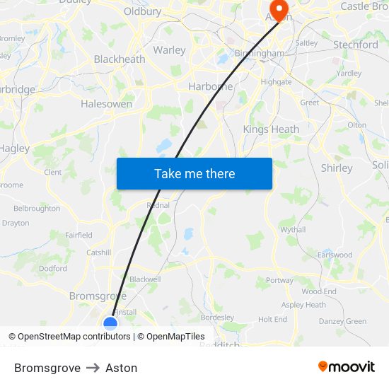 Bromsgrove to Aston map