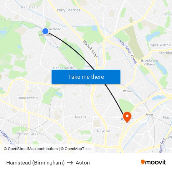 Hamstead (Birmingham) to Aston map