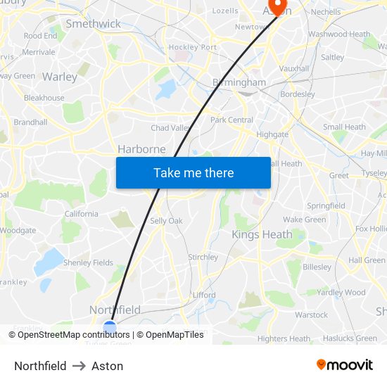 Northfield to Aston map