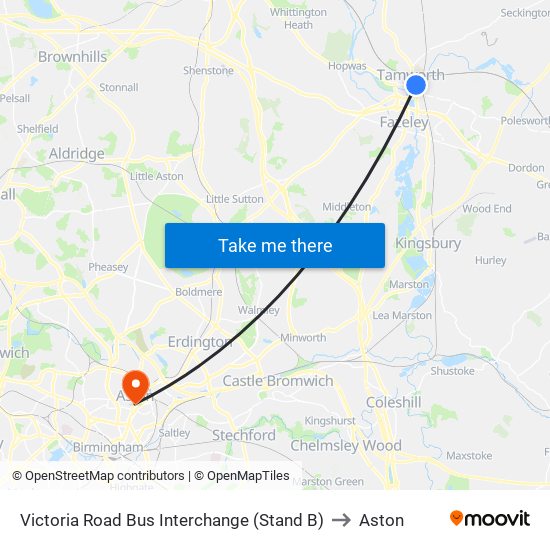 Victoria Road Bus Interchange (Stand B) to Aston map