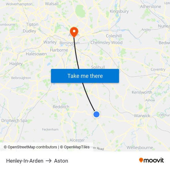 Henley-In-Arden to Aston map