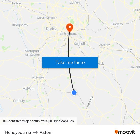 Honeybourne to Aston map