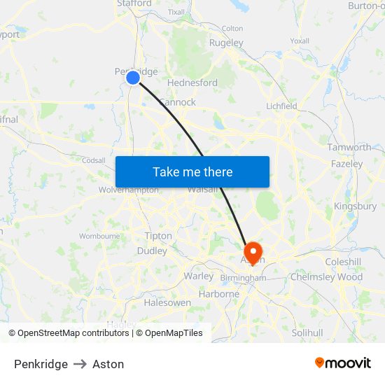 Penkridge to Aston map