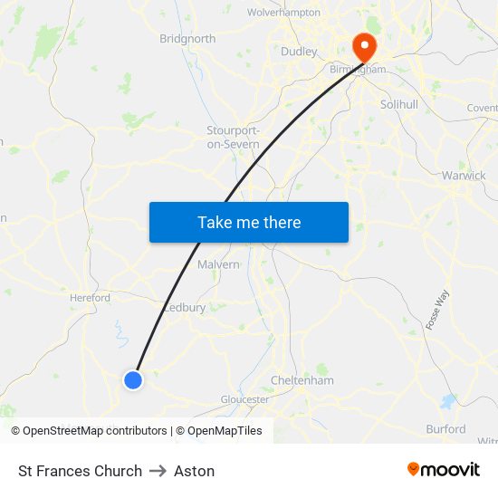 St Frances Church to Aston map