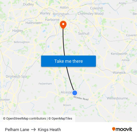 Pelham Lane to Kings Heath map