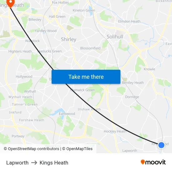 Lapworth to Kings Heath map