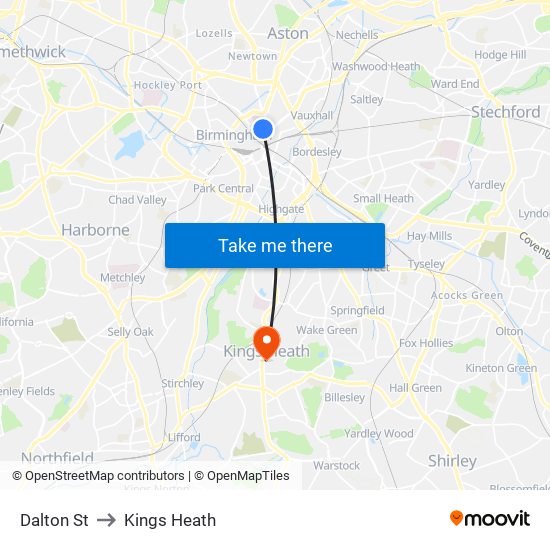 Dalton St to Kings Heath map