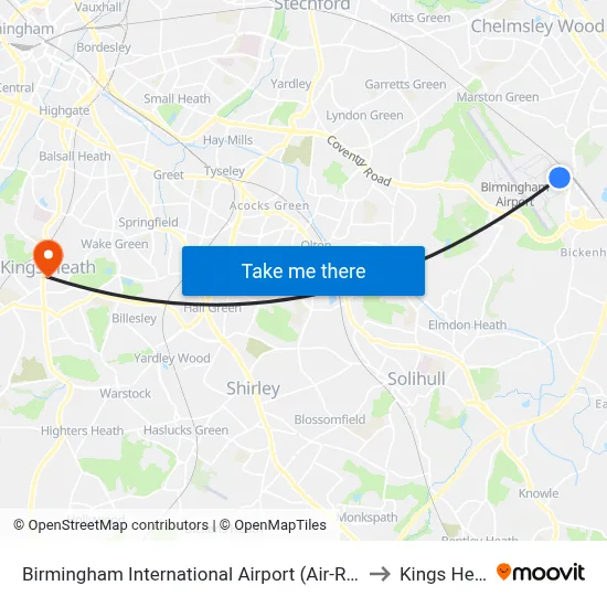 Birmingham International Airport (Air-Rail Link) to Kings Heath map