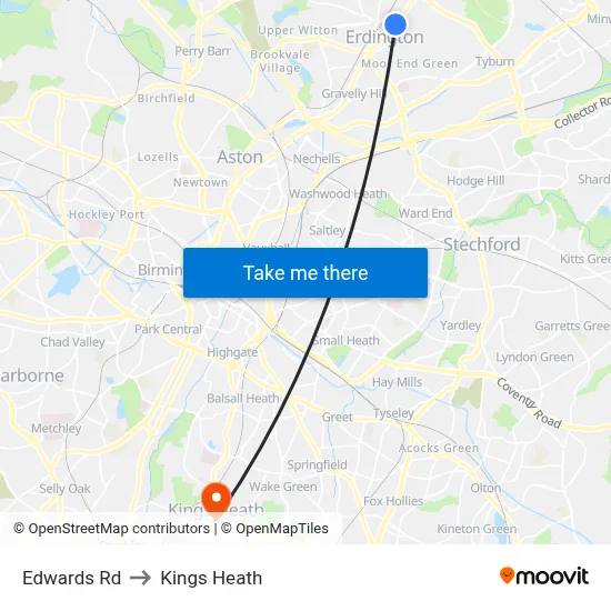 Edwards Rd to Kings Heath map