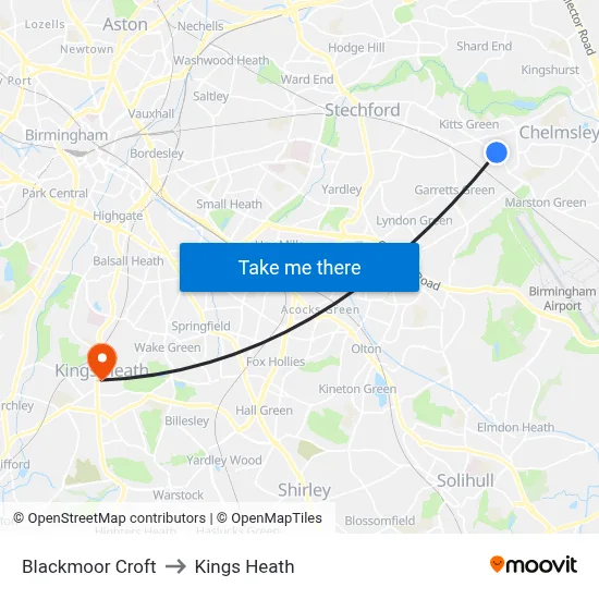 Blackmoor Croft to Kings Heath map
