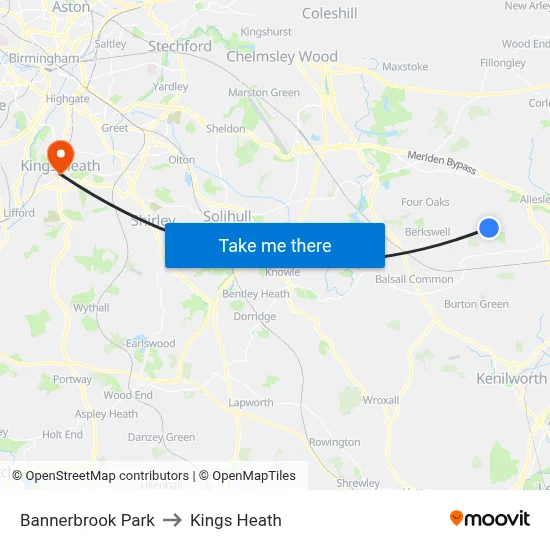 Bannerbrook Park to Kings Heath map