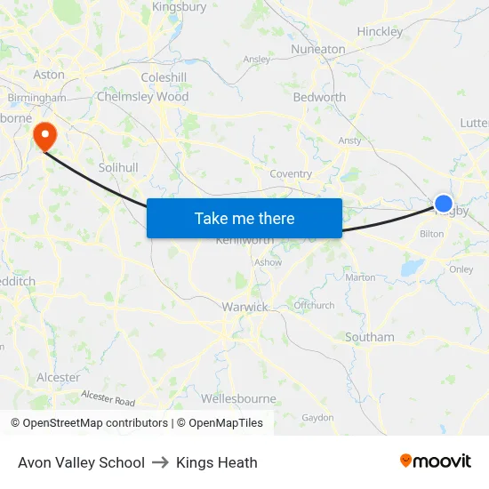 Avon Valley School to Kings Heath map