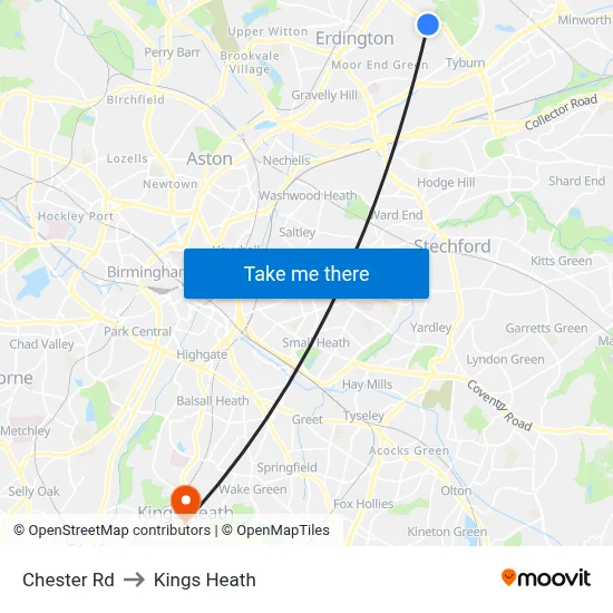 Chester Rd to Kings Heath map