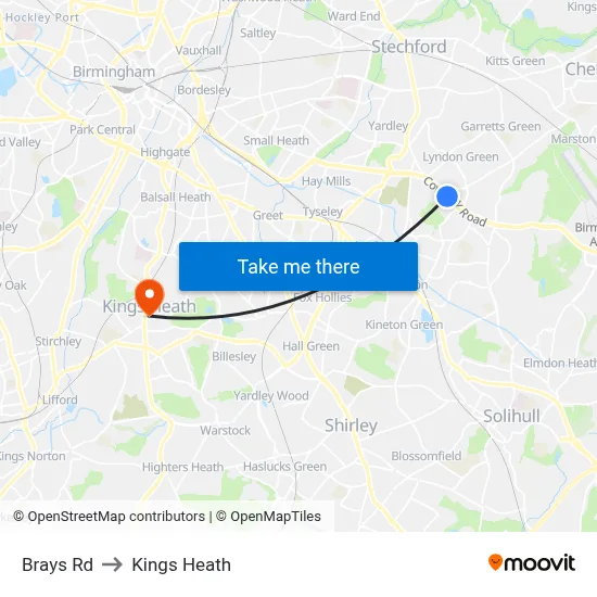 Brays Rd to Kings Heath map