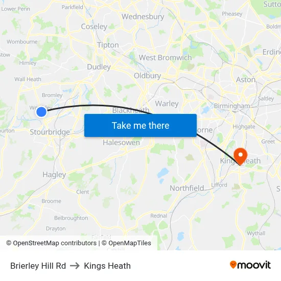 Brierley Hill Rd to Kings Heath map