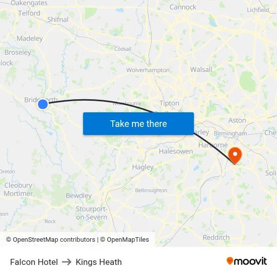 Falcon Hotel to Kings Heath map
