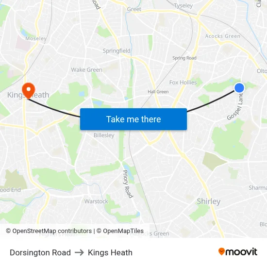 Dorsington Road to Kings Heath map