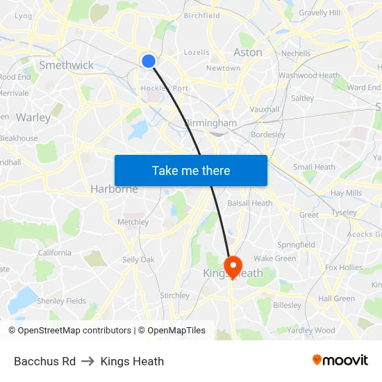 Bacchus Rd to Kings Heath map