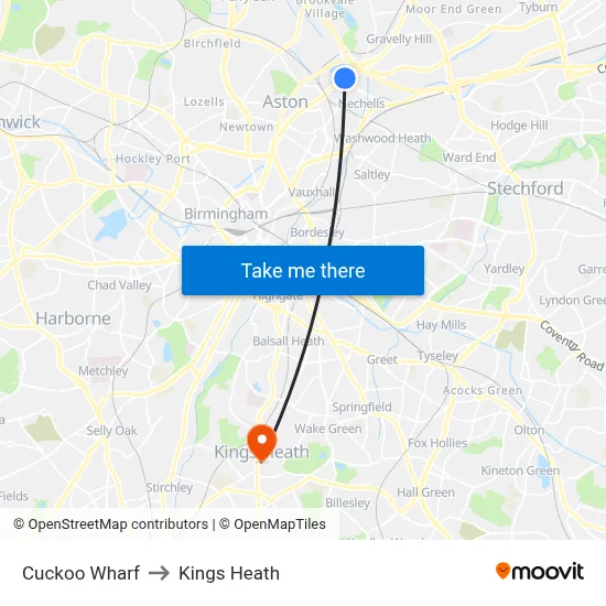 Cuckoo Wharf to Kings Heath map