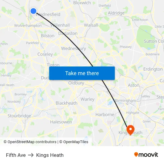 Fifth Ave to Kings Heath map