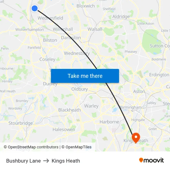 Bushbury Lane to Kings Heath map