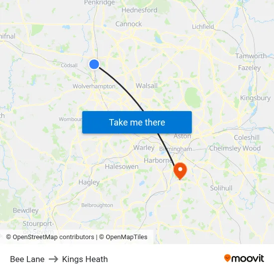 Bee Lane to Kings Heath map