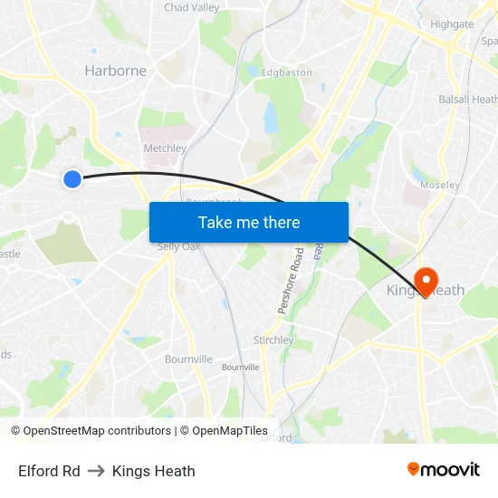 Elford Rd to Kings Heath map