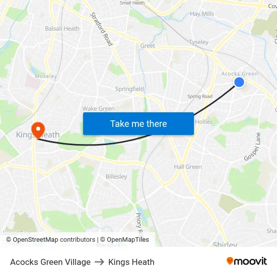 Acocks Green Village to Kings Heath map