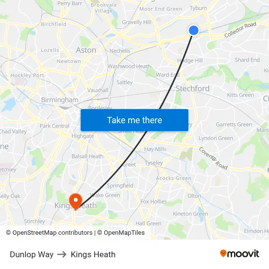Dunlop Way to Kings Heath map