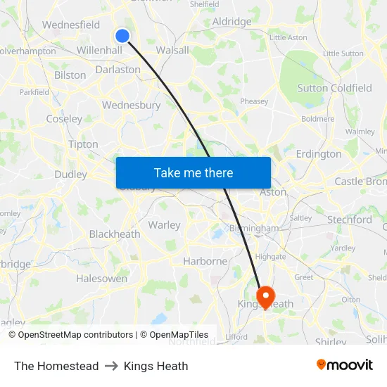 The Homestead to Kings Heath map